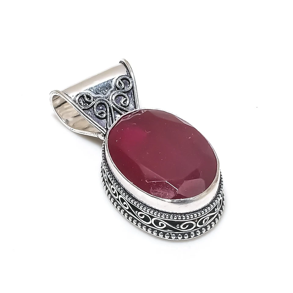 Kashmir Rubin Edelstein Handgemacht 925 Sterling Silber Anhänger Geschenk Für - Bild 4 von 4