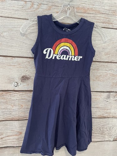 Art Class Blue Tank Dress DREAMER Rainbow STRETCH Girl's Size M (7/8) - Picture 3 of 7