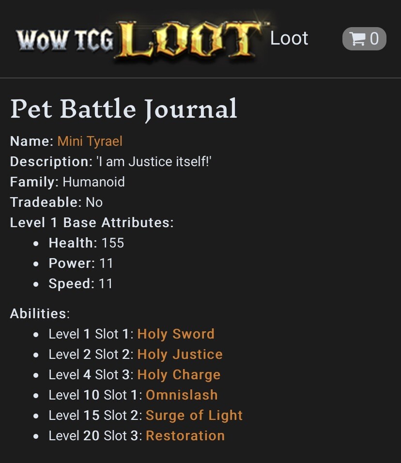 World of Warcraft PARIS BLIZZCON 2008 Mini Tyrael Hilt Pet Card