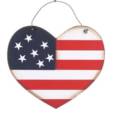 Package of 12 Hanging Wooden Americana 6" Heart Flag Ornaments
