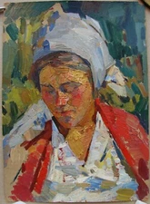 Ukrainian Soviet USSR Oil Painting fauvism impressionism female portrait girl
