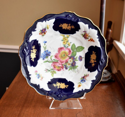 Vintage Weimar Porcelain 12 5/8  Echt Weimar Kobalt Dish Bowl Floral Minty