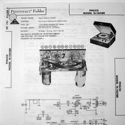 Philco Model N-1431BR Portable Phonograph SAMS Photofact   1965 - New
