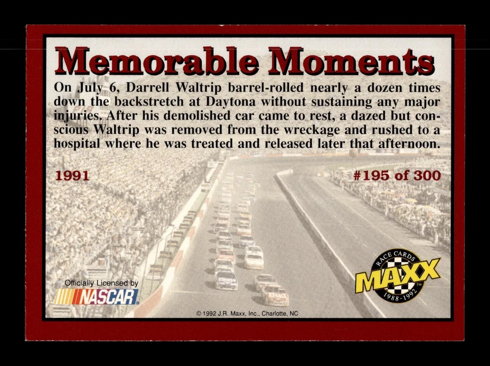 1992 Maxx Red #195 Darrell Waltrip's Car/Memorable Moments	EXMT+ 5084 - Image 2 of 2