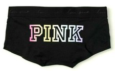 Victoria's Secret PINK Logo Boyshort Panty Black with Rainbow Ombre Logo S M NEW