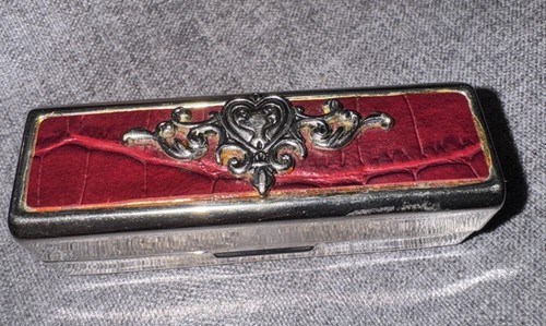 Silverplate With Moc Croc Top Lipstick Case W/ Mirror, Beautifully detailed - Picture 8 of 9