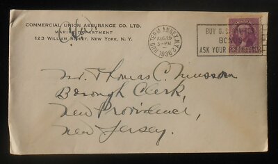 1936 POSTAL HISTORY Commercial Union Assurance Co. Marine Dept William St NYC NY