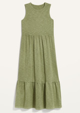 NEW Old Navy Olive Green Slub Knit Tiered Midi Tank Dress XXL