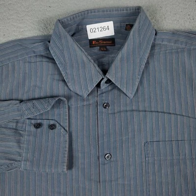 Ben Sherman Shirt Mens 17.5 Blue Striped Dress Button Up Long Sleeve - Image 1 of 4