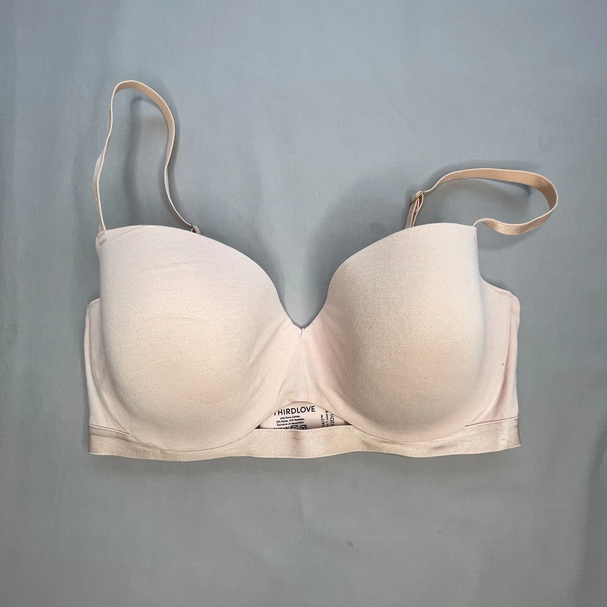 Thirdlove Cotton T-Shirt Bra 32D 1/2 Tan Padded Underwire Convertible Straps