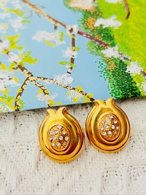 Fendi Vintage ovale Kristalle Blatt Blume Ananas Frucht Ohrringe, Gold