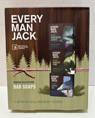 Mens Soap 3 Pack 5oz Bar Soaps Every Man Jack Winter Collection Hand Crafted New