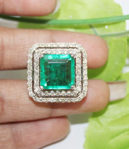 1.71ct Diamante Redondo Natural 14K Oro Blanco Macizo Esmeralda Alianza - Imagen 5 de 10