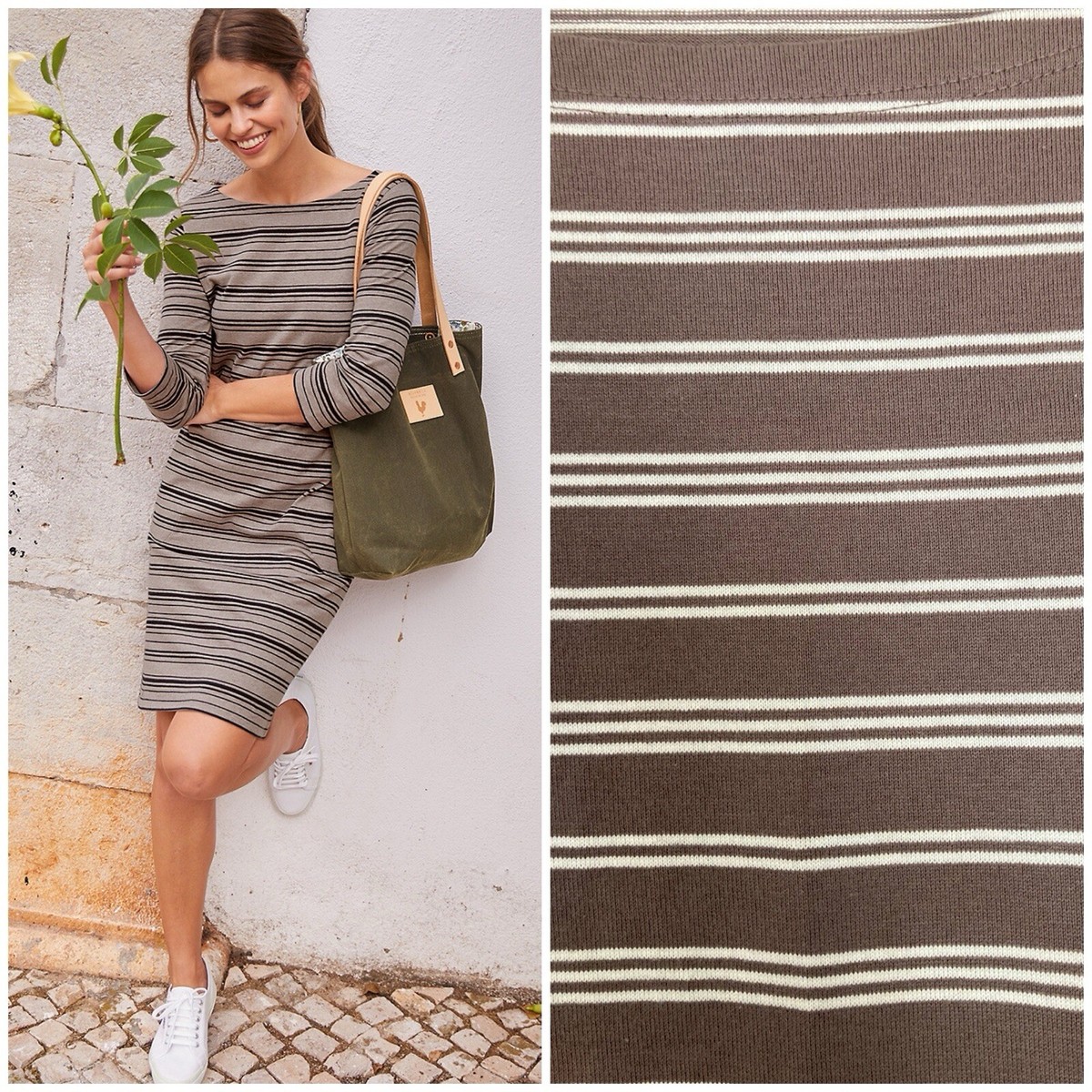 Garnet Hill Striped Organic Cotton Bateau Neck Dress With Pockets