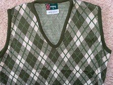 VTG 50S 60S MENS XL GREEN PLAID McGREGOR ACRYLIC STRIPE PULLOVER SWEATER VEST