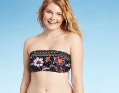 Women's Embroidered Bandeau Bikini Top -Xhilaration -Black -Various Sizes - S397