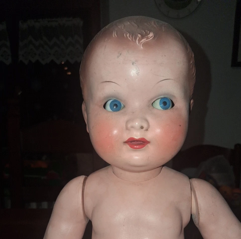 Marcellino Ottolini, Bambola Antica In Celluloide Anni ‘50 Occhi Mobili - Immagine 2 di 4