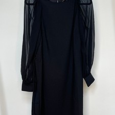 NWOT Ann Taylor Classic Black Dress with see through blouse sleeves, size 4. 