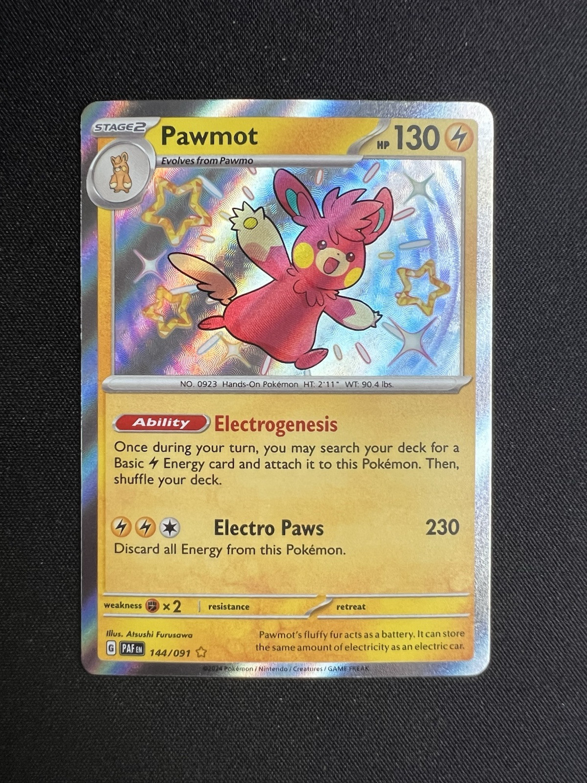 2024 Pokemon Paldean Fates Shiny Pawmot • NM / M Condition • 144/091