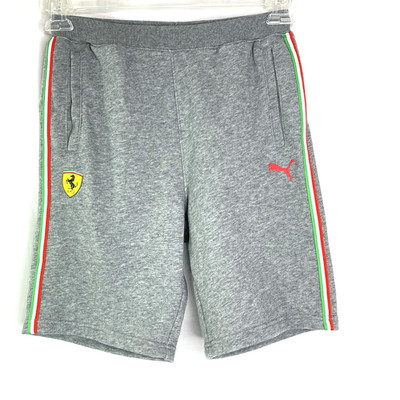 Puma Scuderia Ferrari XL Boys Grey Shorts Red White Green Stripe Pockets Logo