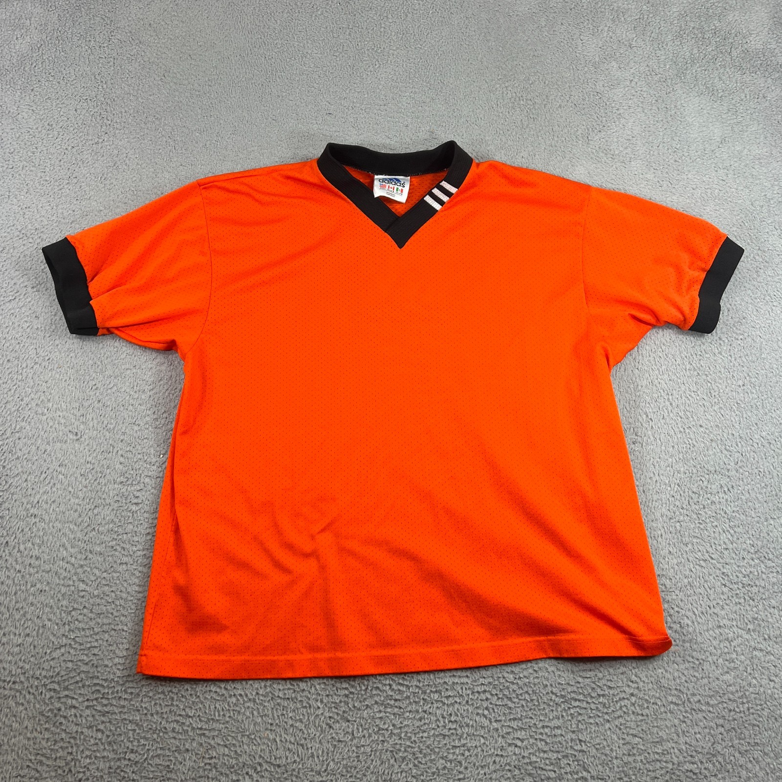 Vtg Adidas Soccer Mens Jersey 3-Stripe Spell Out Script Logo Shirt L