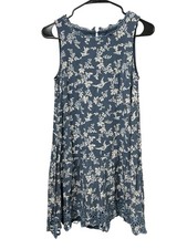 LOFT Blue White Bird Floral Print Mini Shift Dress XS