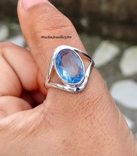 Natural Sky Blue Topaz 925 Silver Ring December Birthstone Dainty Stackable