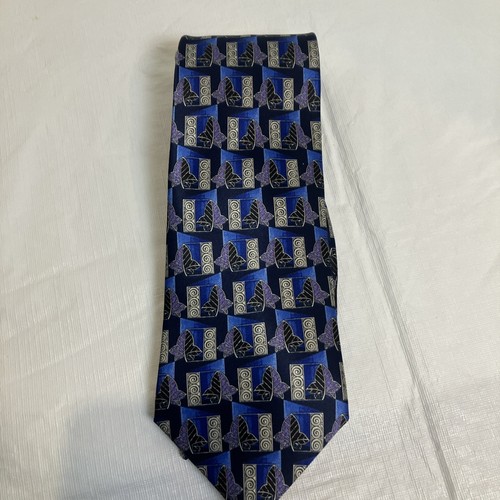 LANVIN PARIS Blue Leaf Print Silk Tie Made In France READ - Picture 2 of 9