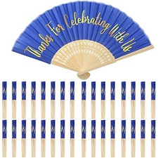 50 Pcs Silk Hand Fans Bulk Wedding Fans for Guests Handheld Folded Royal Blue