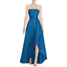 Alfred Sung Classic Blue Satin Formal Hi Low Gown Size 4
