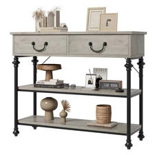 Console Table Entryway Table with 2 Drawers & Storage Shelf for Living Room Grey