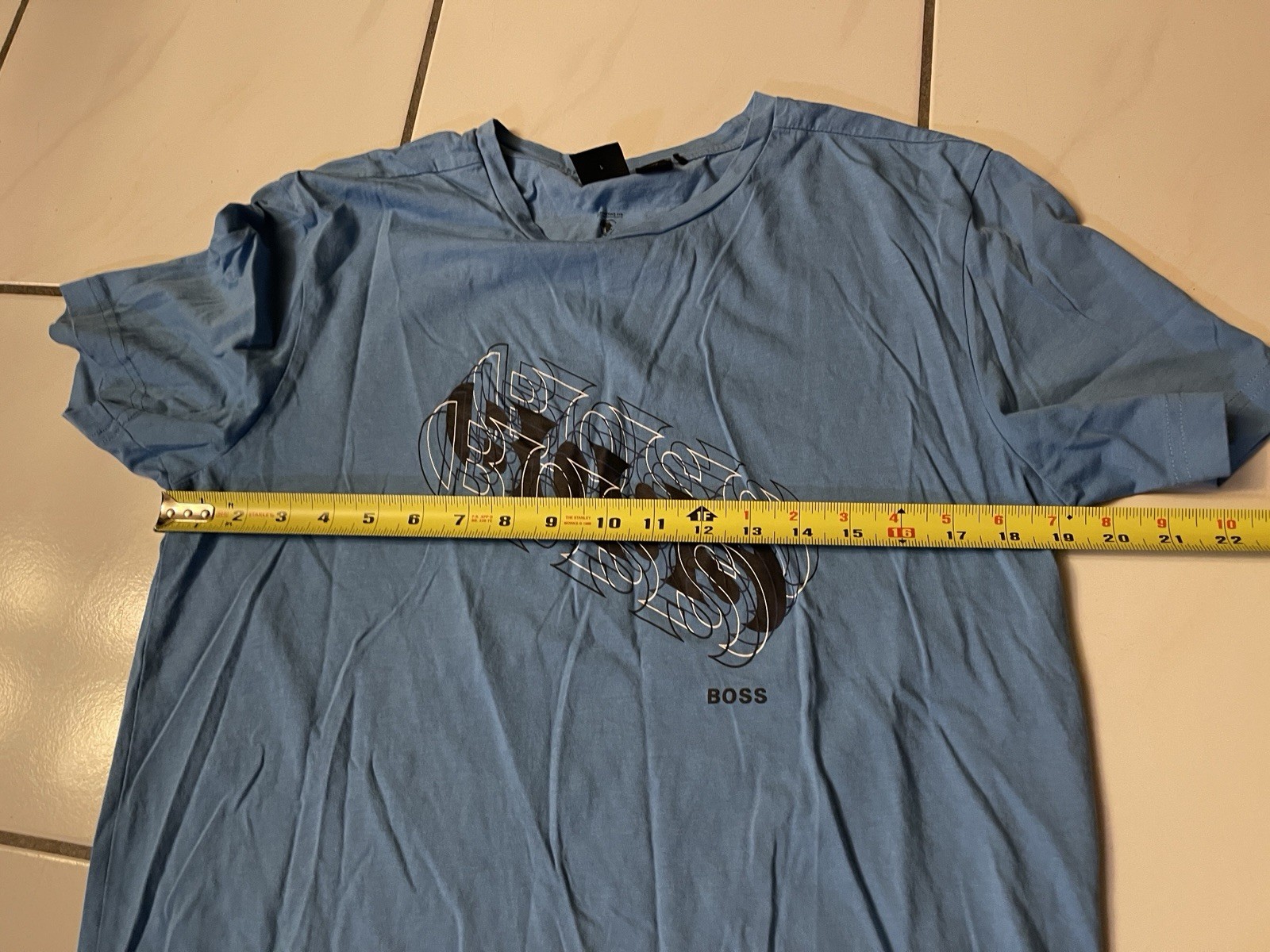 Hugo Boss Men's "Tee 3" Blue Logo Print Short Sleeve T-Shirt US Large