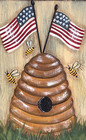 *~* HAND PAINTED BEE SKEP *~* BEES *~* FLAGS *~* SUMMER *~* RECLAIMED WOOD — photo 2