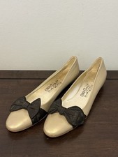 SALVATORE FERRAGAMO Gold Black Bow Accent Ballet Vintage Size 10 Narrow READ