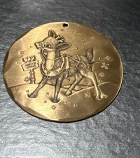 Vintage Wendell August Forge Reindeer North Pole solid Bronze Christmas Ornament