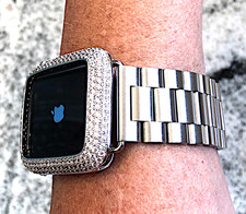 40mm series 4,5,6,SE Silver Lab Diamond Apple Watch Bezel  Apple Watch band