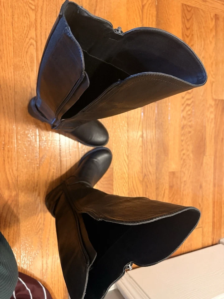 GUESS из черной кожи женские ботинки размер 6 М стороны молнии блок каблука колена туфли - Изображение 4 из 4