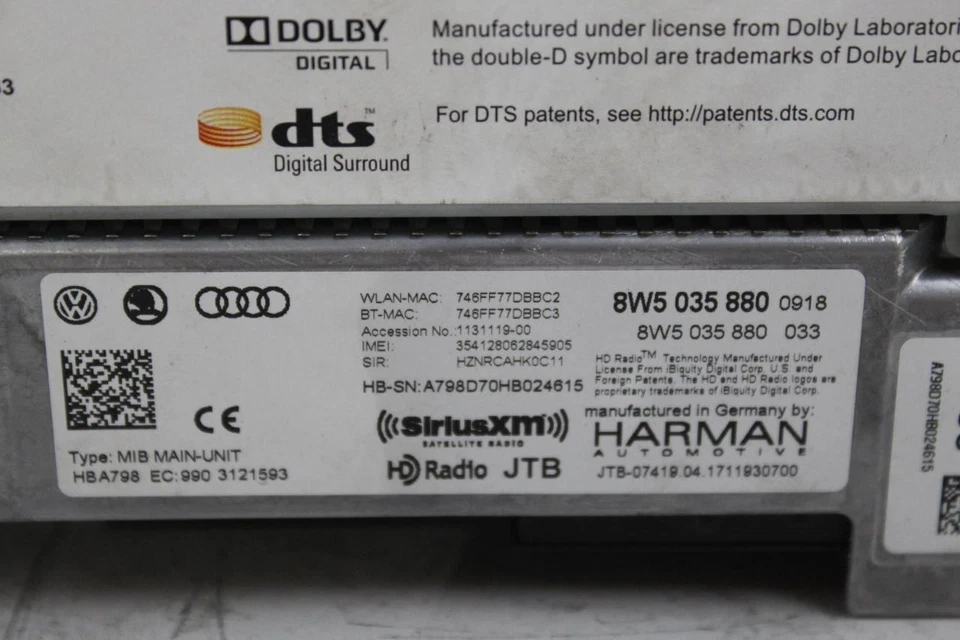 Equipo de audio receptor de radio montado en el tablero Opt 9S8 2018 AUDI A5 OEM #41625 Foto 3 de 4