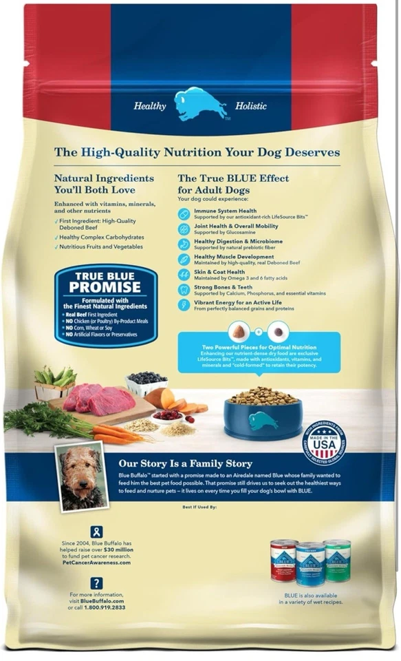 Blue Buffalo Life Protection Adult Beef and Brown rice recipe Dry Dog Food 5lb! - Image 2 of 4