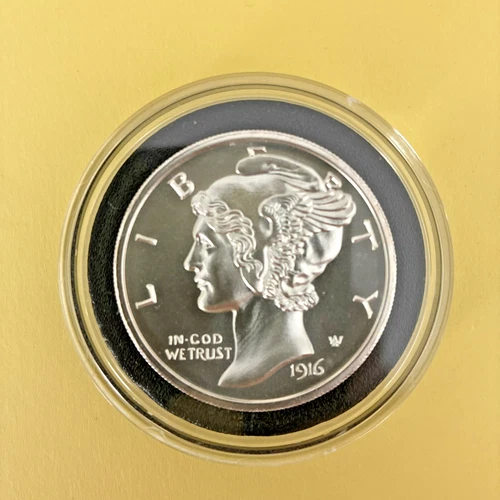 2 oz Silver Round Ultra High Relief UHR 1916 Mercury Dime .999 Fine - In Capsule