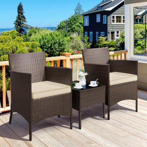 Juego De Sillas Y Mesa Acero Mimbre 3 Piezas Muebles Para Patio ...
