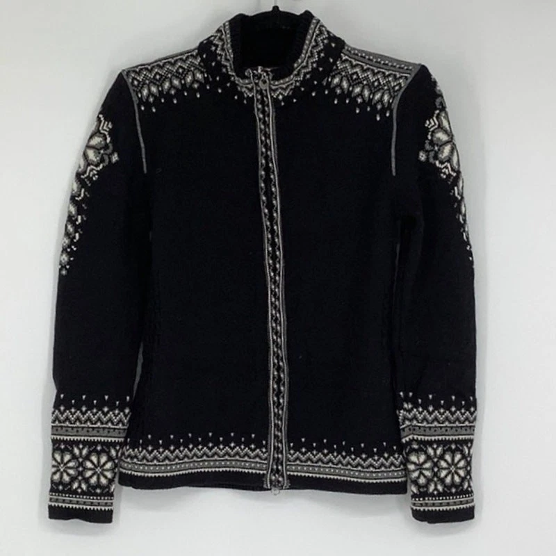 Dale of Norway Sz XS Black White 140th Anniversary Wool Cardigan Zip Up OS32-10 - Image 3 of 4