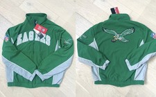 NFL Philadelphia Eagles Kelly Green Grey Windbreaker Full Zip Track Jacket sz S