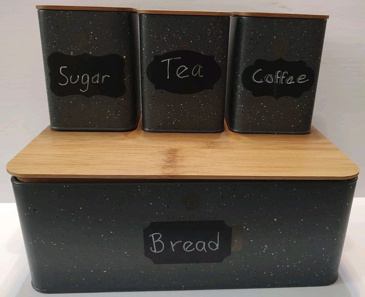 Set of 4 Bread Box and Canister, Kitchen Countertop, Metal, Sugar,Tea Coffee
Opens in a new window o