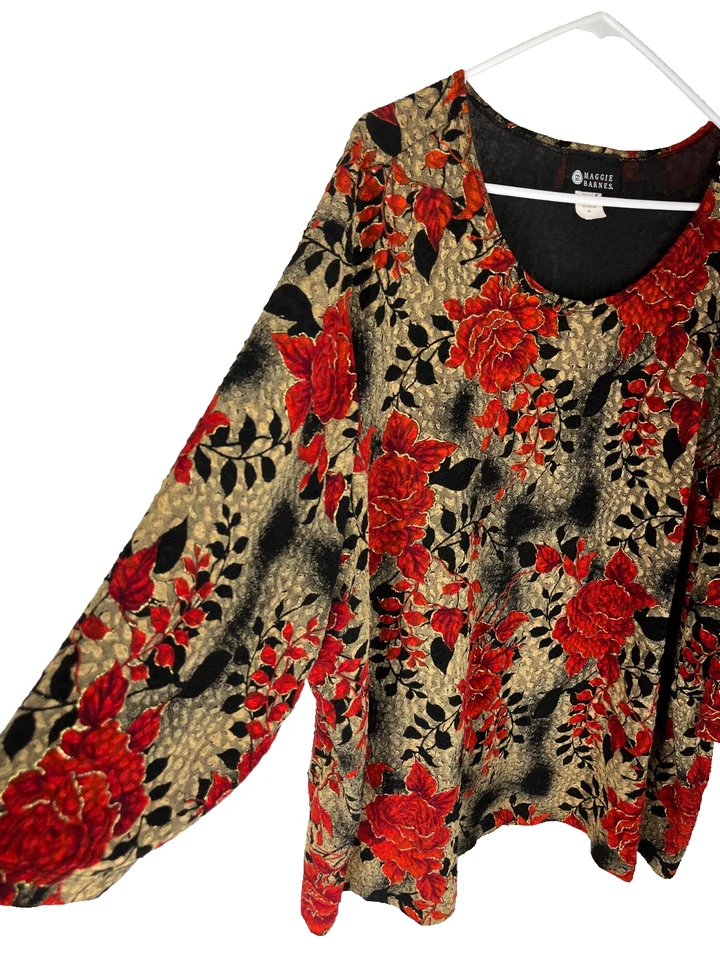 Maggie Barnes 4X Textured Rose Blouse Metallic Detail Scoop Neck Top Artsy - Image 2 of 4