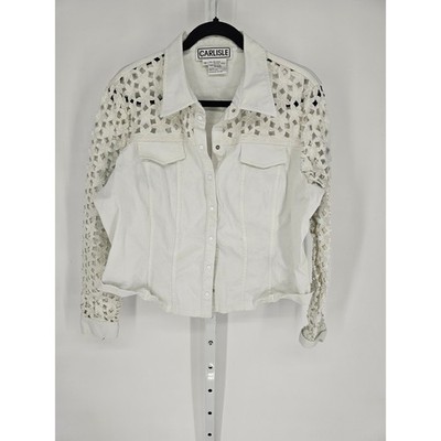 Carlisle Women's White Embroidered Cotton Snap Button Denim Jacket Size 18