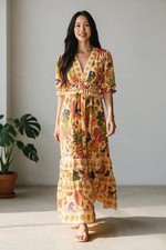 FARM Rio Yellow Rio Tapestry Floral Maxi Dress L NWT Boho