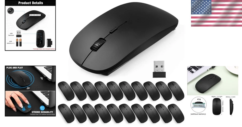 20-Pack Black Wireless Mice, 3 DPI Levels - Image 2 of 4