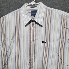 Vintage Faconnable Shirt Mens 2XL Blue Brown Striped Button Up Long Sleeve 90s