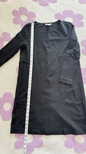 Women’s Black Solid Shift Dress Short Length Round Neck Long Sleeve Size S